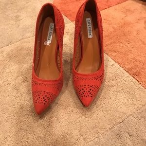 darker orange high heels
